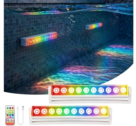 Orbecco Pool Light, 2PC IP68 Waterproof LED Lights with 13 Lighting Modes, Rechargeable Pool Lights with Remote Control and Timer, Water Light for Shower, Fountain, Spring, Fish Tank, Aquarium