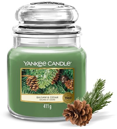 Yankee Candle Scented Candle | Balsam & Cedar Medium Jar | Long Burning Candles: up to 75 Hours | Perfect Christmas Gifts for Women