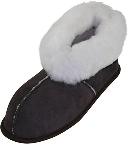 Harrys-Collection Damen Herren Hausschuhe aus Lammfell in 5 Farben, Farben:Dunkelbraun, Schuhgröße:40