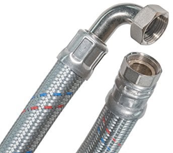 SFX® Flexschlauch 80cm DN25-1 Zoll ÜM x 1 Zoll ÜM mit 90 Grad Bogen Stahldraht Umflechtung Panzerschlauch 800mm