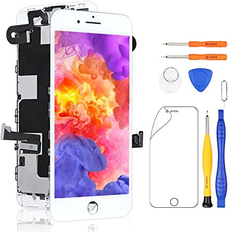 Yodoit Ersatz für LCD Touchscreen Digitizer Display für iPhone 8 Plus Vormontiert mit Hörmuschel, Frontkamera& Näherungssensor Reparaturset Komplett Ersatzbildschirm mit Werkzeuge (Weiß)