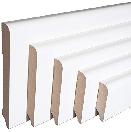 REESE Sockelleiste Münchener Profil MDF Folie Weiß, 80mm Höhe, 230 cm | 5 Stück / 11,5 lfm, Oberkante Rund, nicht selbstklebend