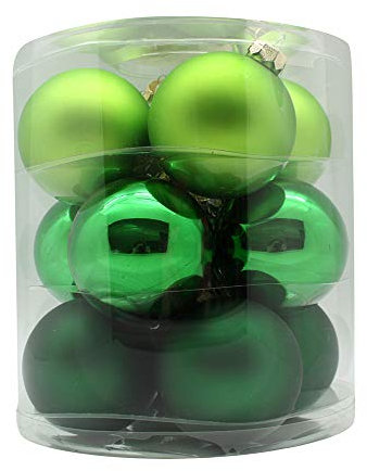MAGIC Weihnachtskugeln Glas 8cm 12 STK. Christbaumkugeln Farbe: Evergreens (hellgrün grün dunkelgrün)