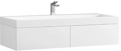 StoneArt Badmöbel Set mit Mineralguss Waschbecken Waschschale Aufsatzwaschbecken und Unterschrank Waschtisch Einzel- oder Doppelwaschbecken Brugge BU-1210 weiß 120cm