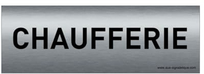 AUA SIGNALETIQUE - Plaque de porte Aluminium brossé imprimé AluSign Texte - 150x50 mm - Double Face adhésif au dos (Chaufferie)