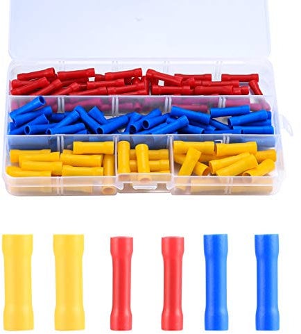 120 Piezas Terminales Cables Electricos, Conectores Cables Electricos, Conectores a Tope de Crimpado, Terminal Eléctrico de Horquilla Aislado - Azul, Rojo, Amarillo