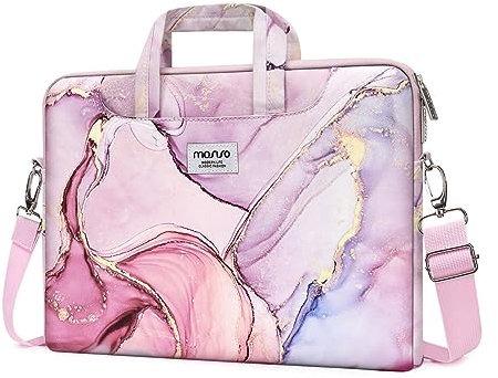 MOSISO Schultertasche Laptoptasche Kompatibel mit MacBook Air/Pro, 13-13,3 Zoll Notebook, Kompatibel mit MacBook Pro 14 M3 M2 M1 Pro Max 2024-2021, Polyester Sleeve mit Gürtel Marmor MO-MBH216