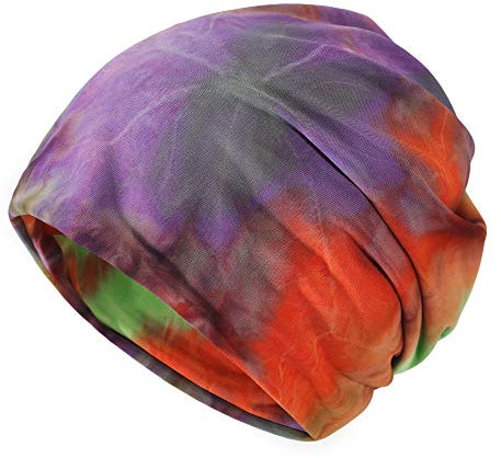 ZLYC Damen Slouch Beanie Leicht Weich Jersey Mütze Blumen Turban Hut (Tie Dye Bunt),Einheitsgröße
