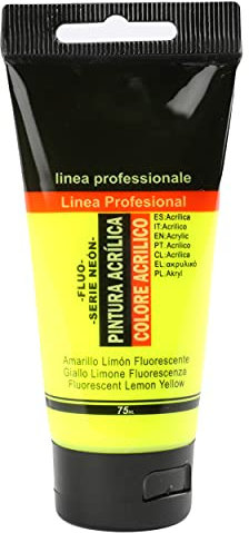 H HANSEL HOME Pintura Acrílica Colores, Alta Cobertura y Resistencia a la Luz, Sostenible/No Tóxico, Pintura Acrílica Profesional, Tubo de 75ml - Amarillo Limón Fluorescente