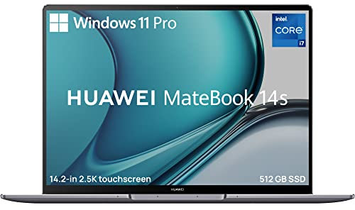 HUAWEI MateBook 14s |14.2 2.5K 90Hz Touch Display | Core i7-11370H | 16GB RAM | 512GB SSD | Windows 10 | QWERTZ | Grau | Schlankes Metallgehäuse | Fingerabdrucksensor | TÜV Rheinland Low Blue Light