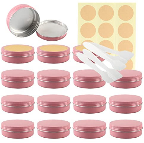 Lusdoly 20 Pièces Pots en Aluminium Rose 100ml - Ø83x28mm Pot Cosmétique Bougie Aluminium Vides Pots de Voyage Rondes pour Crème avec Mini Spatule et Étiquette