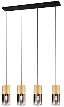4-flammige Balkenpendelleuchte mit Rauchglas - Messing Schirmen, Breite 80,5cm