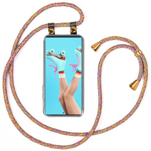moex Handykette für Samsung Galaxy S22 Ultra Hülle mit Band abnehmbar, Handyhülle mit Kette zum Umhängen, Handyband 155 cm lang Stoff Kordel Umhängehülle, Handy Umhängeband, Rainbow