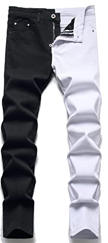 AITITIA Men's Ripped Regular Fit Jeans, 7273 Black White, 28