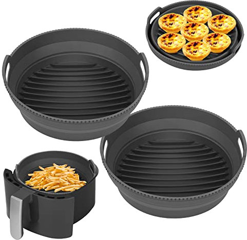 KAMEUN Air Fryer Silicone Liner, Round Airfryer Baskets Trays, Reusable Air Fryer Accessories for Oven Microwave Kitchen, Heat-Resistant & Easy to Clean, 2 Packs, 8.26In