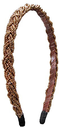 Alpenflüstern Trachten-Haarreif Perlen Flechtoptik - Damen Haarschmuck geflochten, Haarband rutschfest fürs Dirndl (gold-farben) ADV138