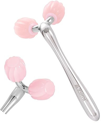 Azymi - Rullo in giada 3D, in puro quarzo rosa, strumento per raschiare il viso, massaggiatore per donne, trattamento del gonfiore degli occhi, ringiovanisce viso, collo e corpo