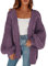 Cicy Bell Damen Strickjacken Cardigan Lose Laternenärmel Elegante Übergroße Pullover Lila M
