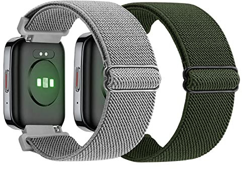 Yeahxing Stretch Nylon Armbänder Kompatibel mit Tensky Smartwatch, 2Packs Weiches Ersatzband Atmungsaktiver für Tensky ID208BT/Aeac ID208/ENOMIR 208/VeryFit Smartwatch(ArmyGreen & Grey)