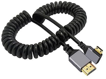 Cablecc 4K 60hz Mini HDMI 1.4 Male to Male HDMI Stretch Coiled Cable 90 Degree Left Angle for HDTV Monitor Computer Laptop