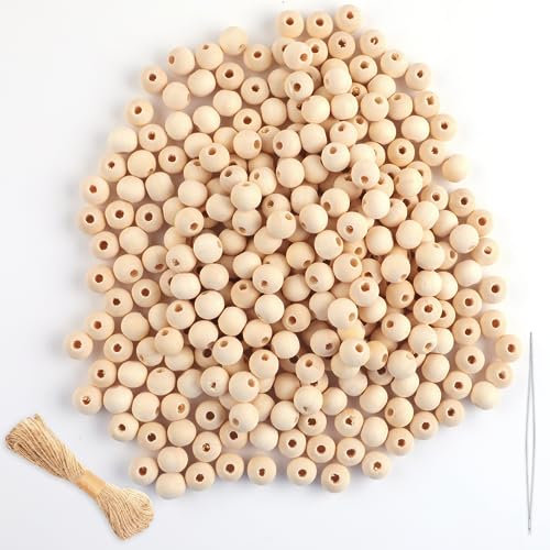 Holzkugeln mit Loch 10mm, 300 Stück Holzperlen zum Auffädeln mit Bastelseilen, Runde Holzperlen Natur, Unbehandelte Perlen Holz für basteln DIY Schmuck Armband Halskette (NATURAL, 10MM)