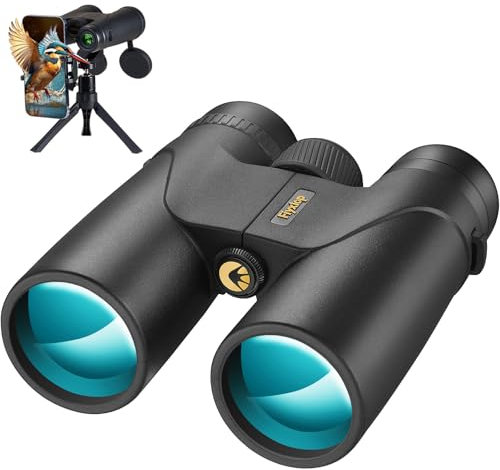 Fiyxlop Binocolo HD 12 x 42 per adulti, con prisma BAK4 e obiettivo FMC, adattatore per telefono + treppiede per bird watching, navi da crociera, concerti, caccia, escursionismo, osservazione della