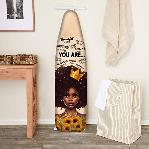 Dudietry Ironing Board Cover Standard Size 15x54, Thick Padding with Elastic Edge African American Afro Black Girl