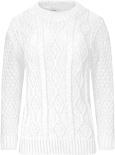 AJFASHION Women Jumpers New Ladies Long Sleeve Chunky Cable Knitted Jumper Crew Neck Winter Sweater Top UK Size 8-22