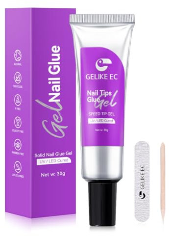 Gelike ec Colle Faux Ongles Gel pour Faux Ongle - 30g Solide Colle Capsule Americaine Ongle UV, Extra Forte Clear Colle Pose Americaine, Long Lasting Facile à Utiliser