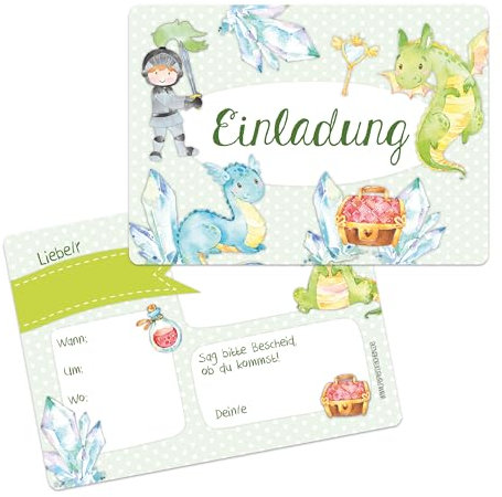 Papierdrachen 12 Einladungskarten zum Kindergeburtstag - Motiv Ritter - Geburtstagseinladungen für deine Geburtstagsparty (DIN A6)