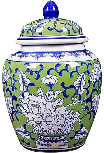 Pot à Gingembre Pot de Gingembre Vase En Pot De Gingembre En Céramique Verte Avec Couvercle Pot De Temple Floral En Porcelaine Décorative Chinoise Traditionnelle Vase Pot de Gingembre ( Color : A , Si