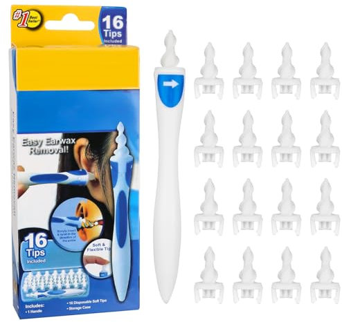 DMJJSD Ohrenschmalz Entferner Q grips Ohrenreiniger Sicheres Weiches 360 Grad Spirale Silikon Ear Wax Removal Ohren Reinigung kit mit 16 abwaschbaren Ersatzköpfen Geeignet für Kinder Menschen Blau