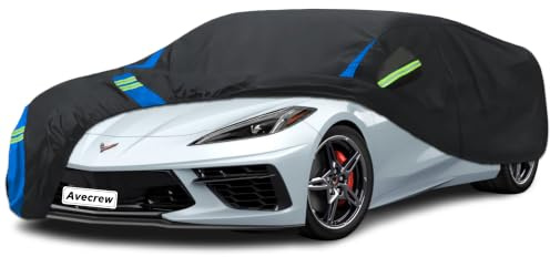 Avecrew RZ-21-C3 Housse de Voiture imperméable Toutes Saisons pour Chevrolet Corvette C3 1968-1982 avec Sangle Coupe-Vent et Fermeture éclair pour Porte conducteur, RZ-21-C3