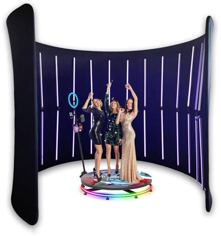 360 Photo Booth Backdrop for Party Event, 360 Degree Video Camera Booth - LED Lights Vogue Booth, Enclosure Free Customize Logo, for Event, Wedding