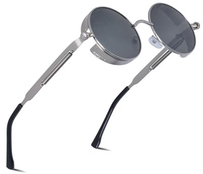 besbomig Sonnenbrille Damen Herren - Retro Rund Steampunk Brille UV400 Schutz Polarisiert Hippie Festliche Partybrille Fasching Brillen Rave Outdoor Aktivitäten Modeaccessoire