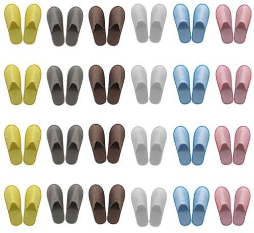 DaiWeier Lot de 24 paires de chaussons jetables unisexes à bout fermé antidérapants pour invités en vrac, pantoufles de spa, pantoufles pour la famille, les invités, les hôtels, la maison(Multicolore)