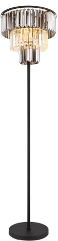 GLOBO LED Stehlampe Glaskristalle Wohnzimmerlampe Standleuchte 3 flammig, Metall schwarz matt, Kristalle rauch klar, 3x 7W 806lm warmweiß, DxH 40x180 cm