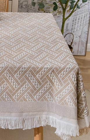 Baumwoll-Leinen-Tischdecke, rechteckiger Couchtisch, Quasten-Spitzentischdecke, Tischdecke, runde Tischdecke, Camping-Tischdecke, Küchentischdecke/328 (Farbe: T-Form, heller Kaffee, Größe: 130 x 130