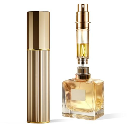 ASADAYS Tragbarer Parfümzerstäuber, nachfüllbar, leere Reise-Sprühflasche, Nano-Nebel, Bodenfüllung, Mini-Zerstäuber, Taschengröße, Damen und Herren (PA, Gold)