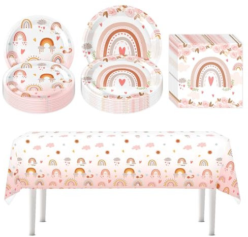 41 Pièces Kit De Vaisselle Anniversaire Fille Arc En Ciel Vaisselle De Fêt Jetable Fille Vaisselle Comprend 10 Assiettes Plates De 7 Pouces, 10 Assiettes Plates De 9 Pouces, 20 Serviettes Et 1 Nappe
