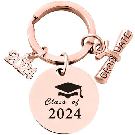 Joyan 1 PCS Portachiavi Laurea in Acciaio Inox Regalo Laurea per Classe 2024, Idee Regalo Originali Portachiavi in acciaio inox Portachiavi Graduato Inspiratore Gadget e Souvenir (Oro-rosa)