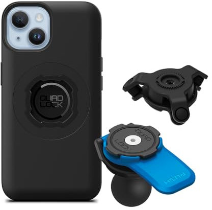 Quad Lock Support Téléphone pour Motocyclette avec Adaptateur Boule 1 pour RAM Mounts et Amortisseur de Vibrations avec Coque MAG pour iPhone 14