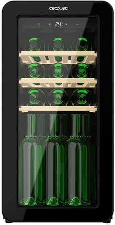 Cecotec Cantina da vino 18 Bottiglie Bolero GrandSommelier Origin 18 Hit Black. Cantina per vino retrò, nero, 18 bottiglie, NoFrost, 5-20 ºC, LED, compressore, ripiani in legno
