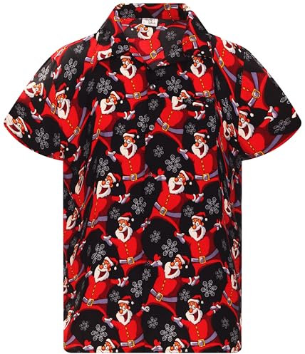 King Kameha Funky-Hawaii-Hemd, Weihnachten, Herren, Kurzarm, Christmas-Laughing-Santa, Schwarz, 6XL