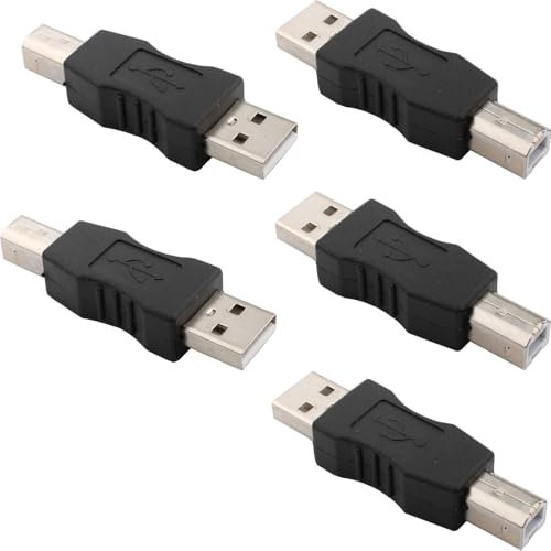 VISSQH 5 x connettore USB A, adattatore collegamento USB 2.0 tipo A Maschio a USB tipo B Maschio Convertitore stampante USB,connettore Convertitore USB A,per stampante,scanner e altro