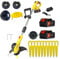 21V Cordless Strimmer with 2xbattery and 1 charger,22cm Cutting Width,Cordless Grass Trimmer and Lawn Edger,Includes 10x Plastic Blades,2x thread reels for lawn care garden (Yellow)