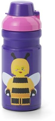 Room Copenhagen LEGO Bee Drinking Bottle - 390 ml, Durable PP/Silicone - Fun and Practical Kids Water Bottle with Covered Spout, Sports Water Bottle, Purple