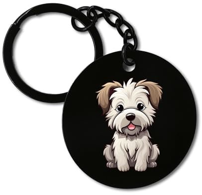 Lauthings Skye Terrier Schlüsselanhänger mit flauschigem Cartoon-Zeichnen, Kreisstil, Anhänger, Schwarz , One size