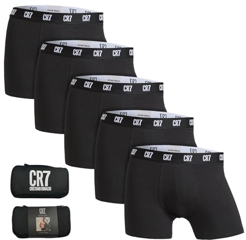 CR7 CRISTIANO RONALDO Unterwäsche-Pack 5 Herren Boxershorts aus Baumwolle mit Reisetasche Angebot - Mehrfarbig, Schwarz , XXL