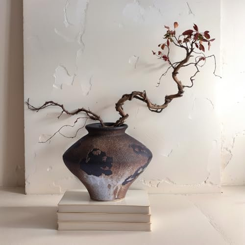 Wabi Sabi Vase 17cm Wabi Sabi Decor rustikale Vase, braune Keramikvase als Herzstück, Vintage Bauernhaus Dekoration für Heimdekoration, Tisch, Wohnzimmer, Schlafzimmer, Badezimmer, Küche